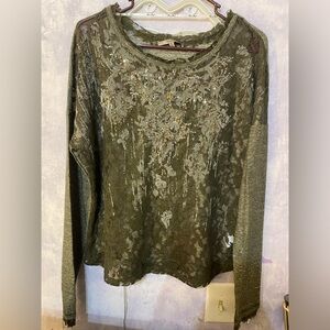 New Ladies Miss Me Sheer Front Jeweled Top- Medium